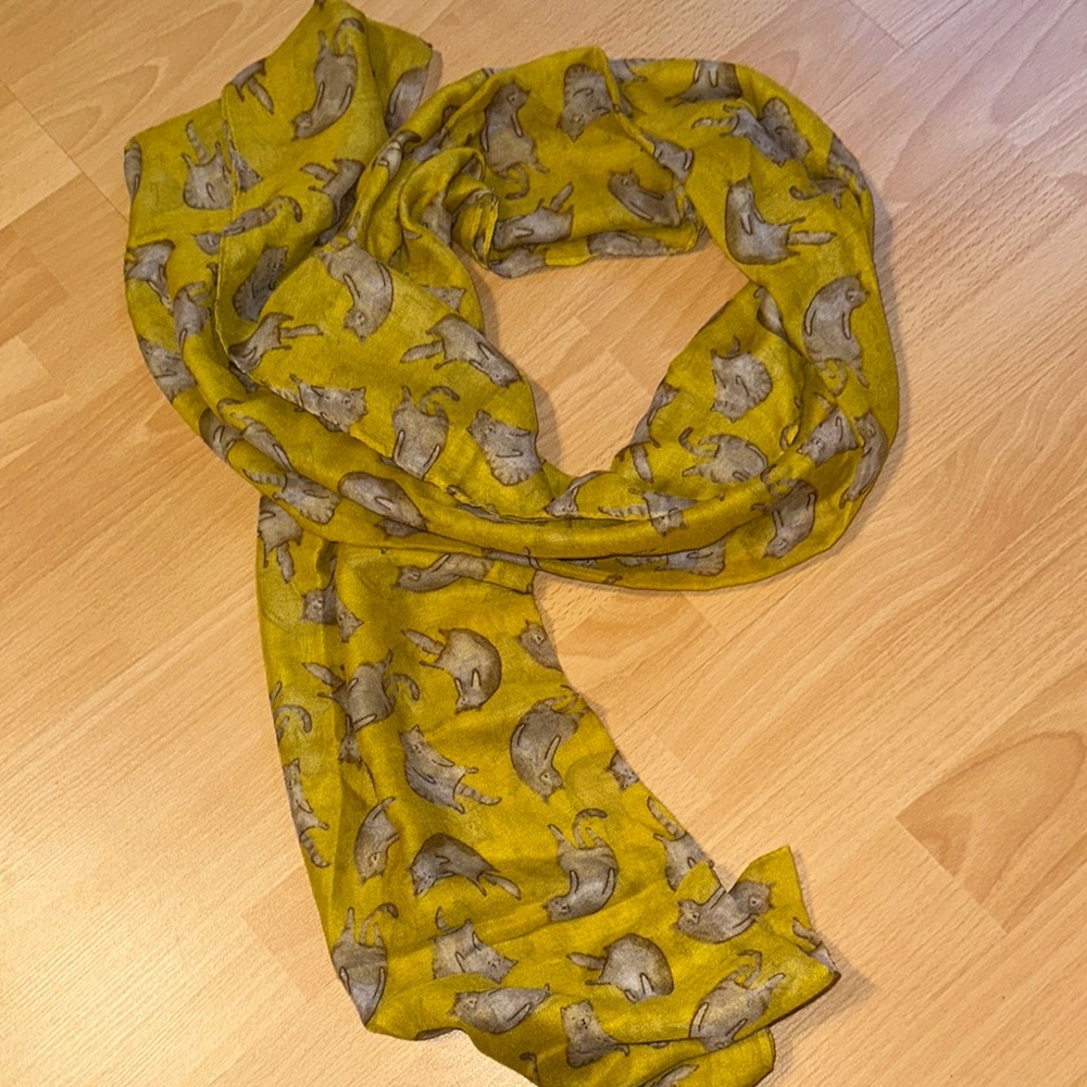 Yellow Cat Print Scarf
